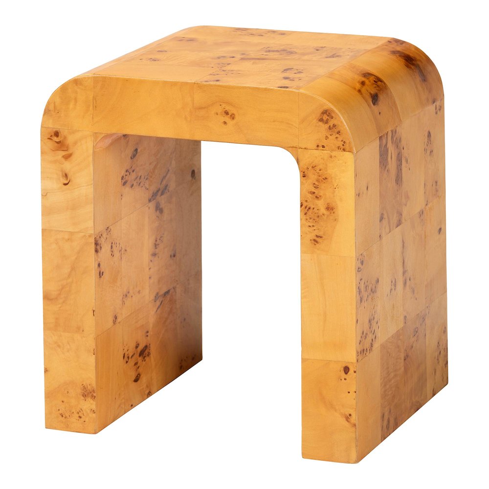 Revelle Modern and Contemporary Natural Light Mappa Real Burl Wood End Table. Picture 1