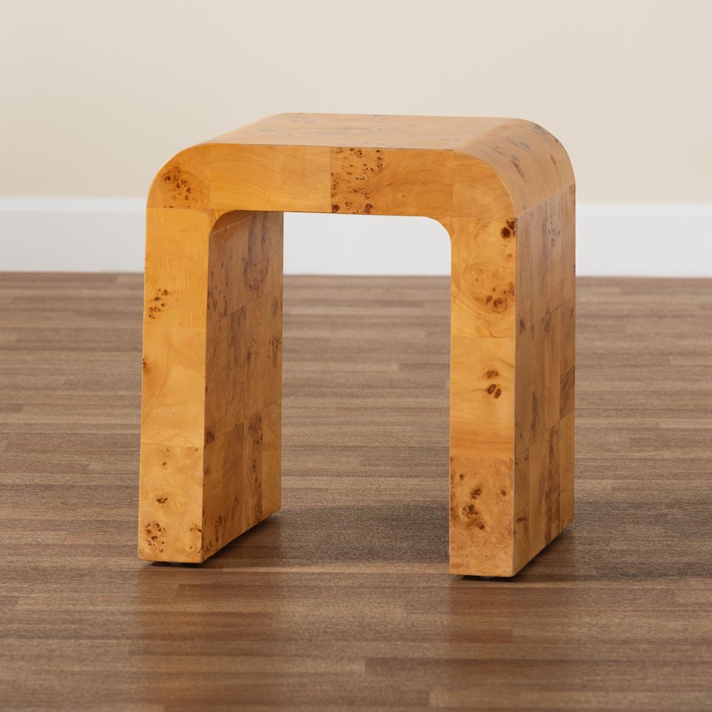 Revelle Modern and Contemporary Natural Light Mappa Real Burl Wood End Table. Picture 7