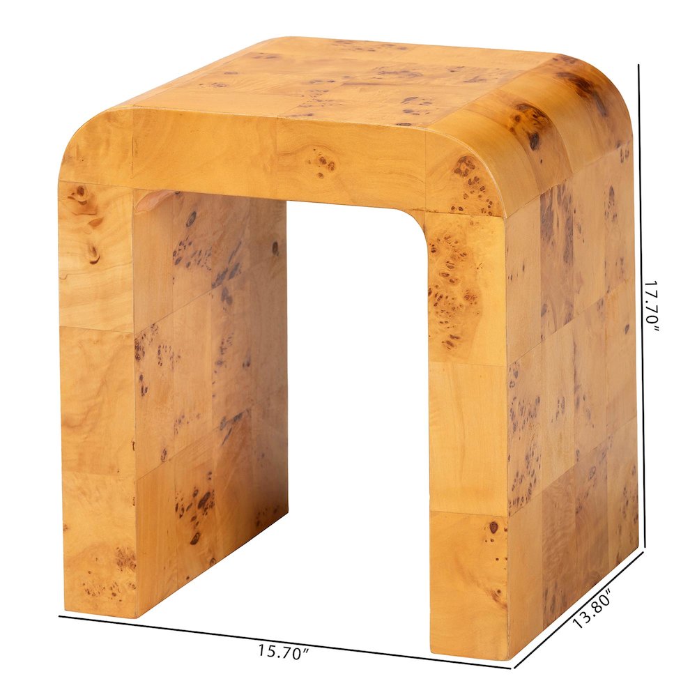 Revelle Modern and Contemporary Natural Light Mappa Real Burl Wood End Table. Picture 8