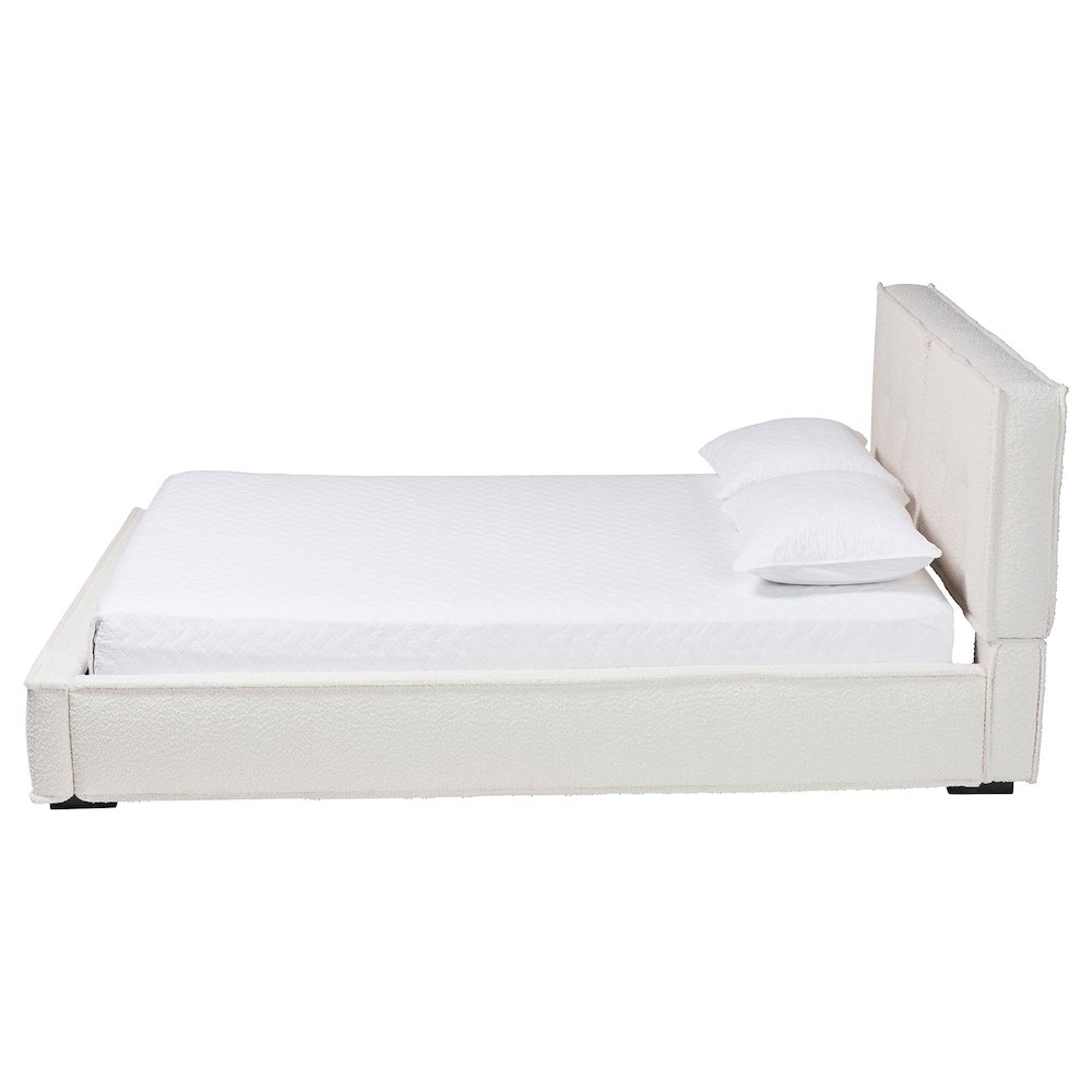 Laverick Modern Cream Boucle Queen Platform Bed with Border Piping. Picture 2