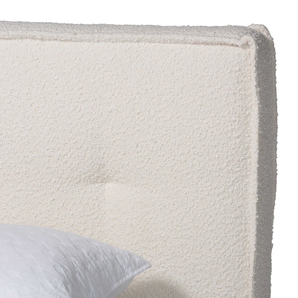 Laverick Modern Cream Boucle Queen Platform Bed with Border Piping. Picture 4