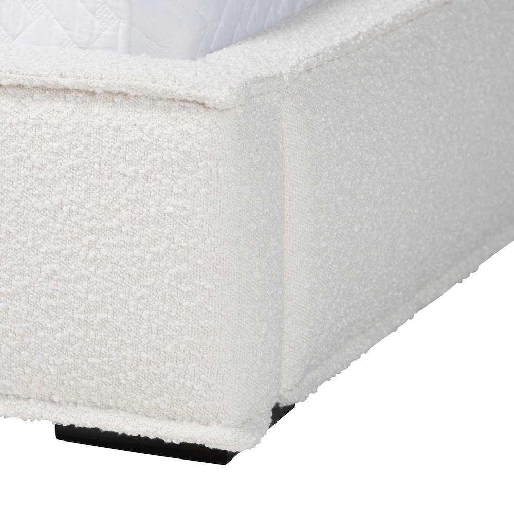 Laverick Modern Cream Boucle Queen Platform Bed with Border Piping. Picture 5