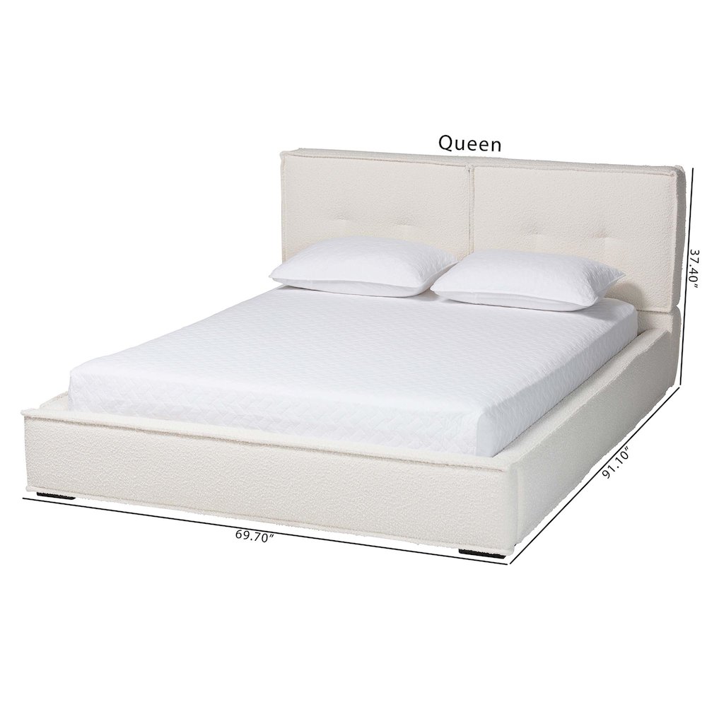Laverick Modern Cream Boucle Queen Platform Bed with Border Piping. Picture 9