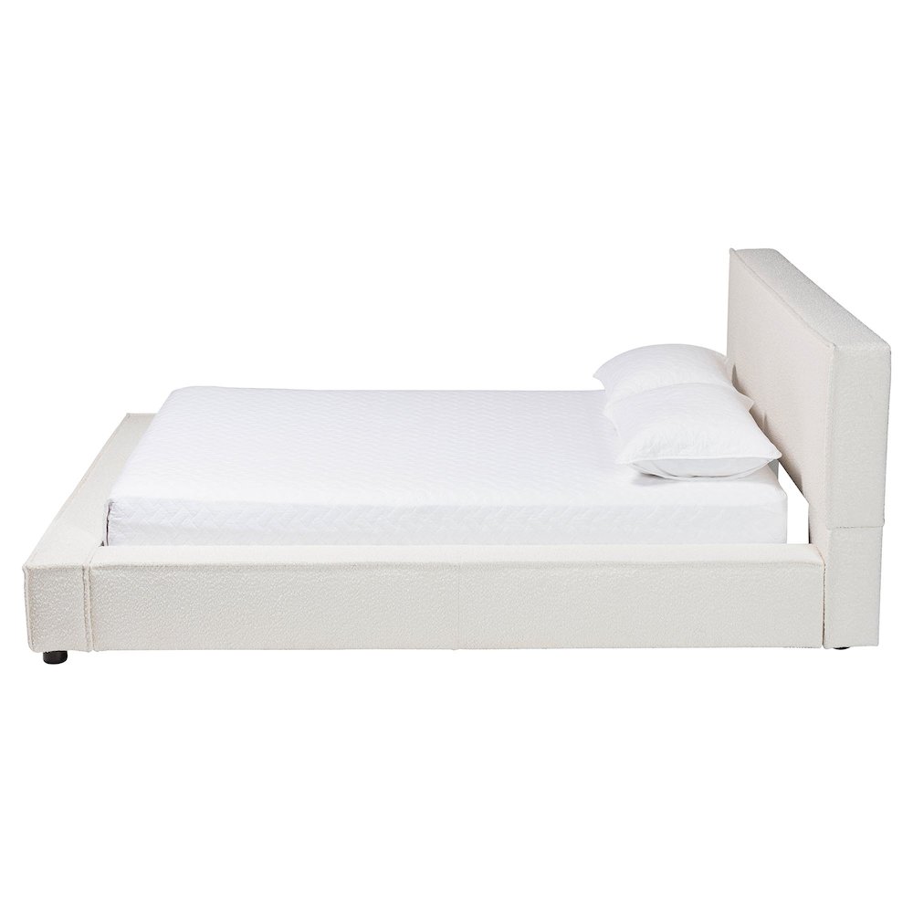 Bardia Modern Cream Boucle Queen Platform Bed with Wide Railing. Picture 2