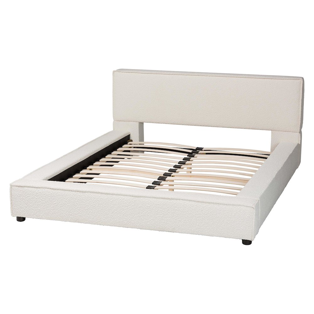 Bardia Modern Cream Boucle Queen Platform Bed with Wide Railing. Picture 3