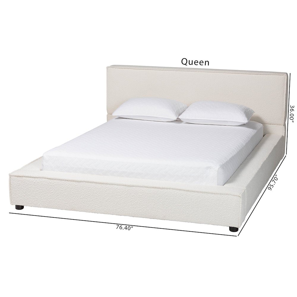 Bardia Modern Cream Boucle Queen Platform Bed with Wide Railing. Picture 9