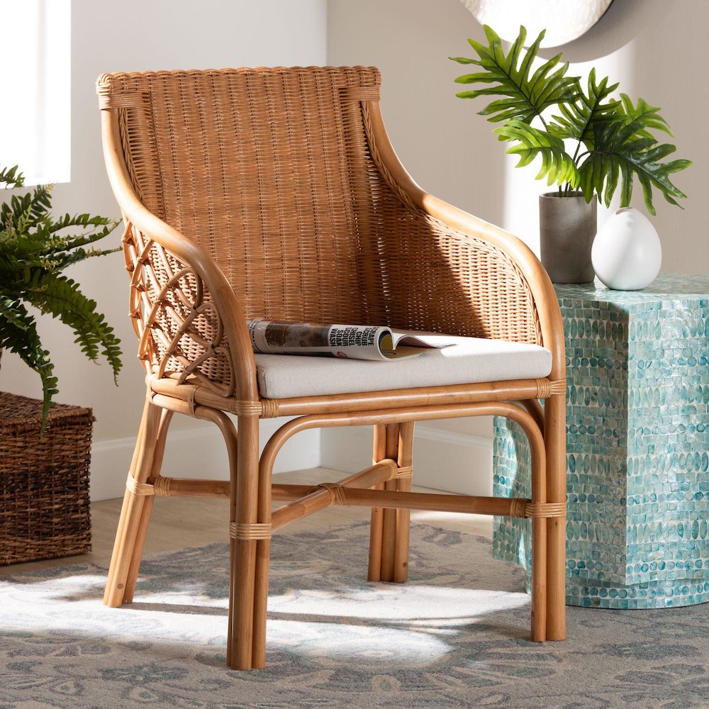 Carolyn Bohemian Light Honey Rattan Dining Chair. Picture 8