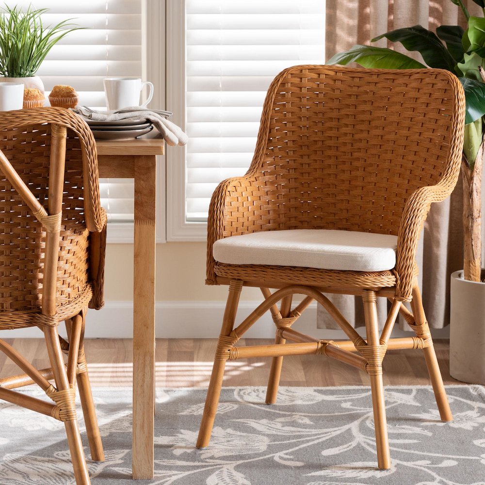 Celsie Bohemian Light Honey Rattan Dining Chair. Picture 8