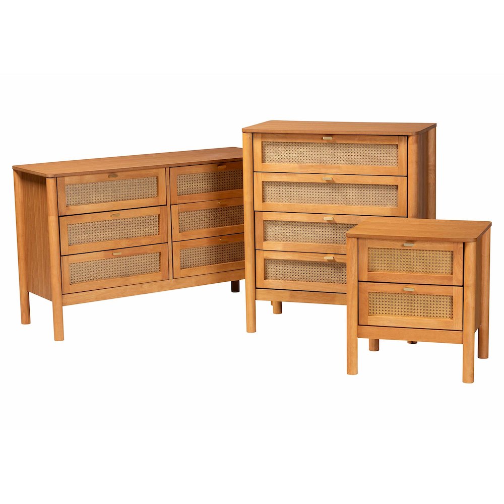 Jenn Golden Brown Wood Japandi 3-Piece Storage Set. Picture 1