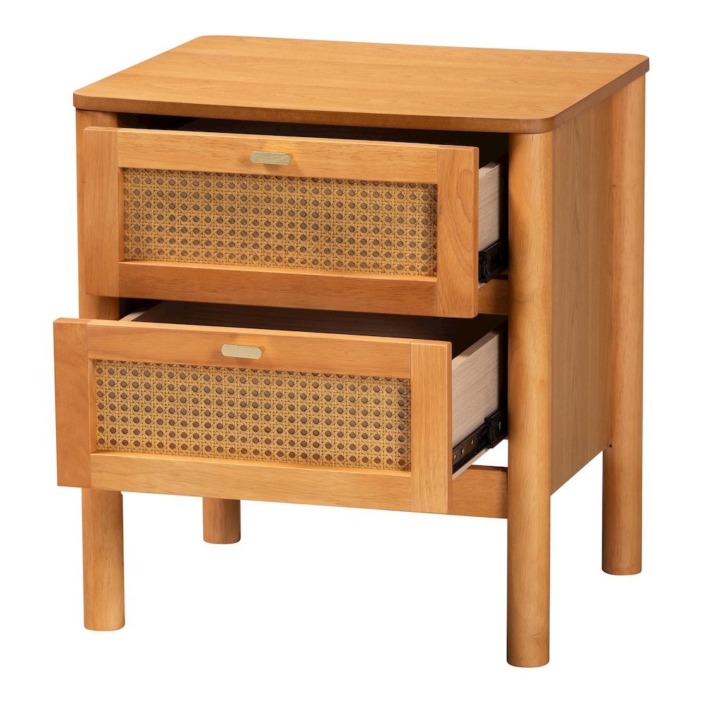 Baxton Studio Jenn Golden Brown Wood Japandi 2-Drawer Nightstand. Picture 2
