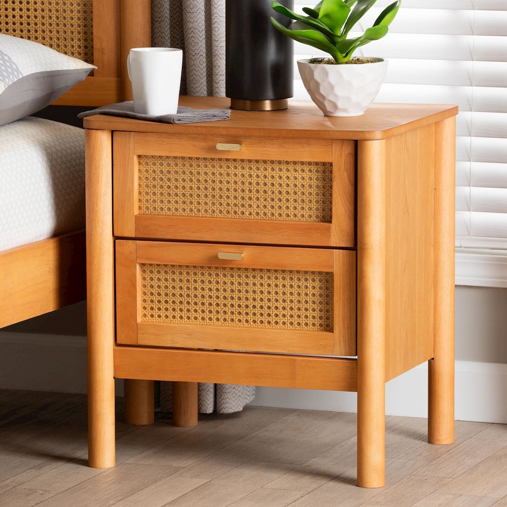Baxton Studio Jenn Golden Brown Wood Japandi 2-Drawer Nightstand. Picture 8
