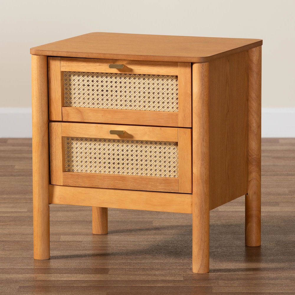 Baxton Studio Jenn Golden Brown Wood Japandi 2-Drawer Nightstand. Picture 9
