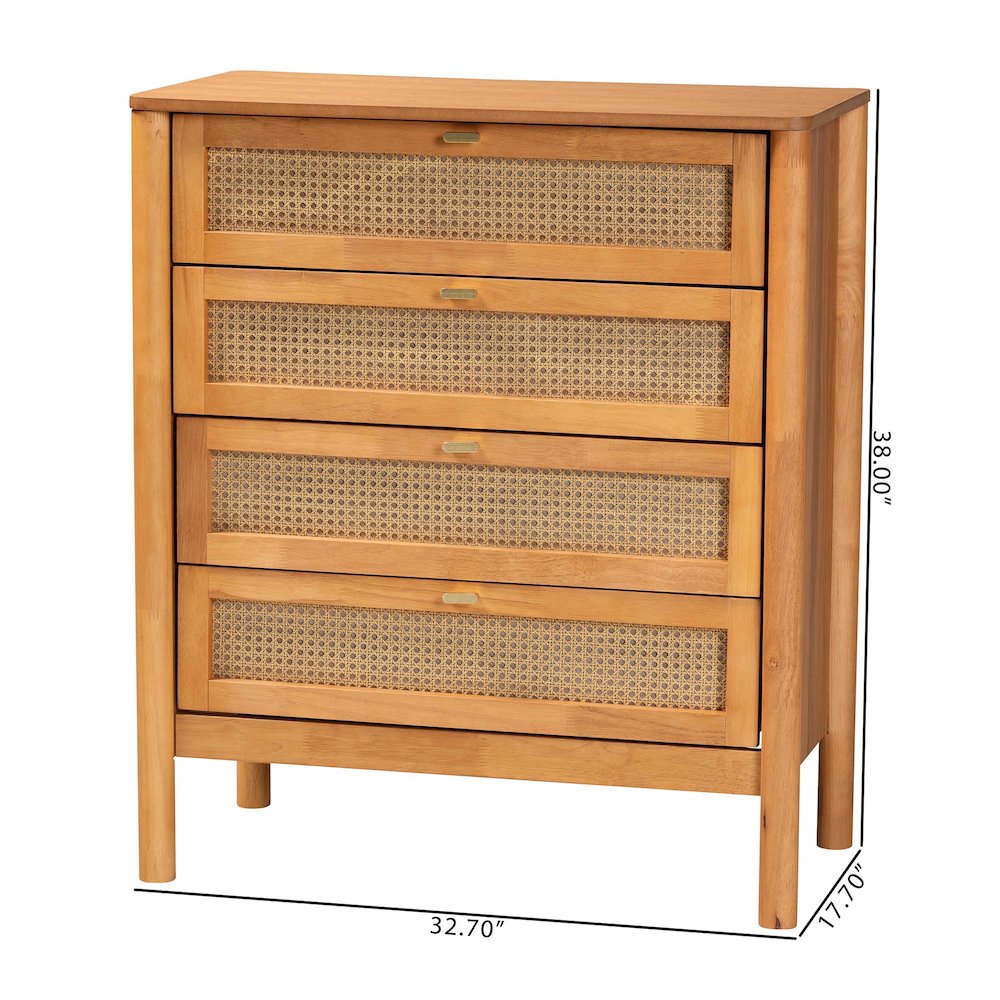 Jenn Golden Brown Wood Japandi 4-Drawer Chest with Distressed-Finished Rattan. Picture 10