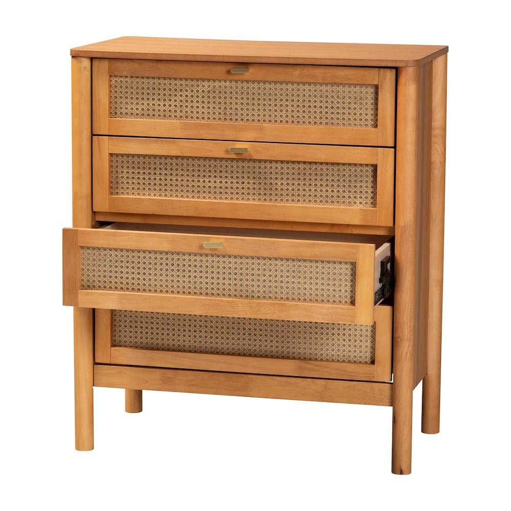 Jenn Golden Brown Wood Japandi 4-Drawer Chest with Distressed-Finished Rattan. Picture 2