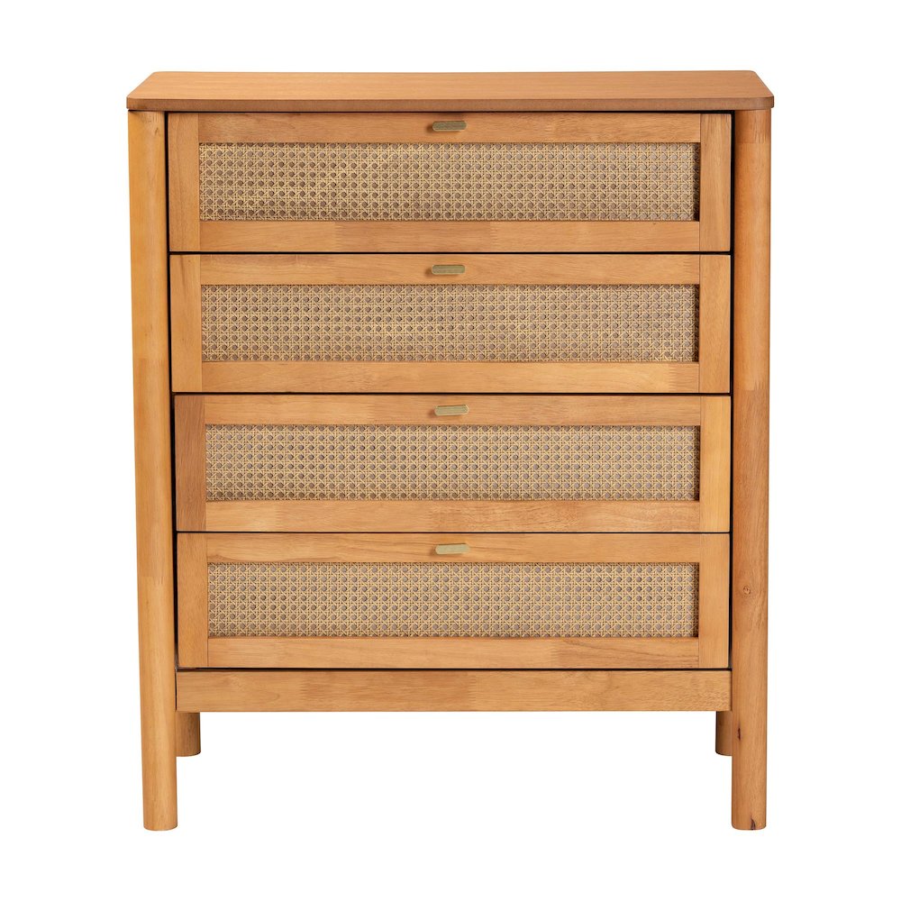 Jenn Golden Brown Wood Japandi 4-Drawer Chest with Distressed-Finished Rattan. Picture 3