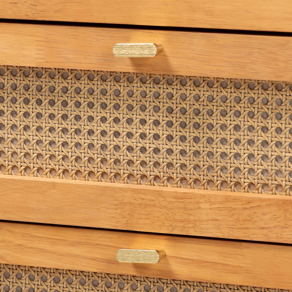 Jenn Golden Brown Wood Japandi 4-Drawer Chest with Distressed-Finished Rattan. Picture 5