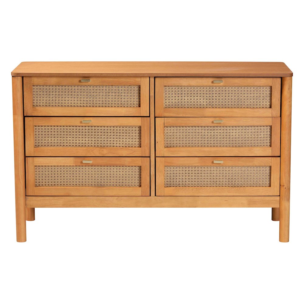 Jenn Golden Brown Wood Japandi 6-Drawer Dresser with Distressed-Finished Rattan. Picture 3