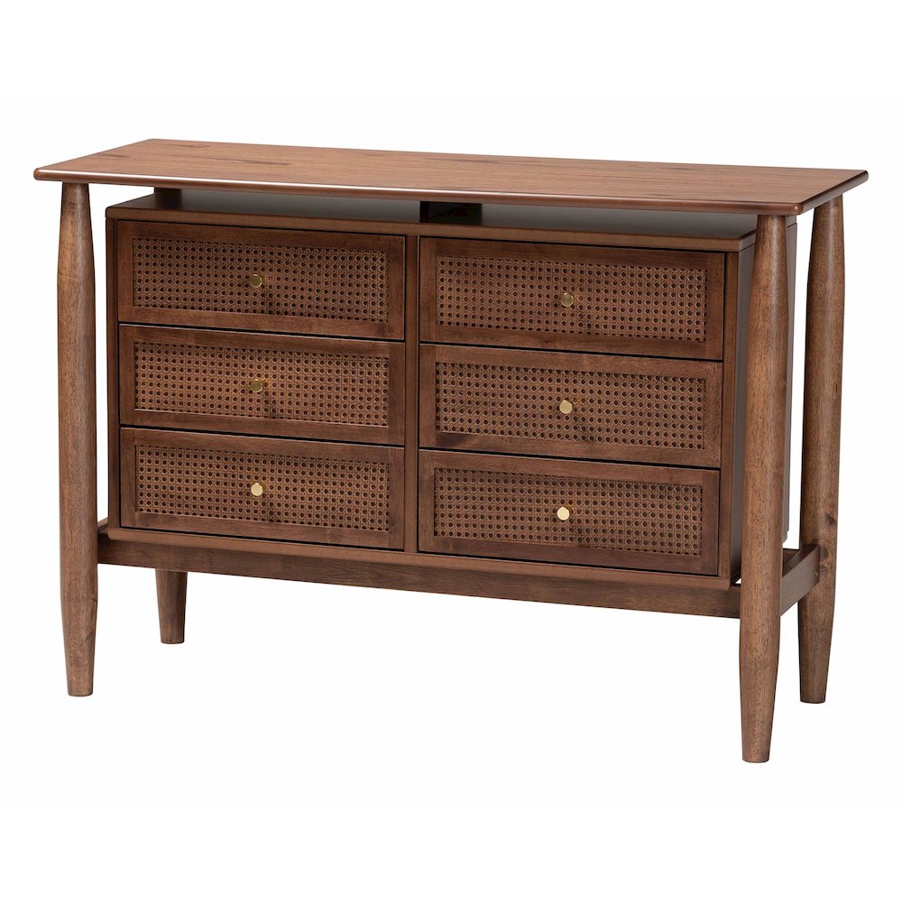 Studio Alyssa Japandi Walnut Brown Wood 6-Drawer Dresser. Picture 1