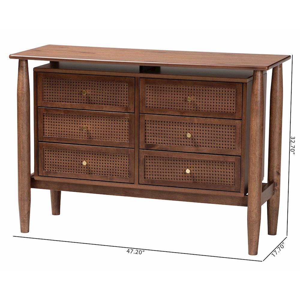 Studio Alyssa Japandi Walnut Brown Wood 6-Drawer Dresser. Picture 10