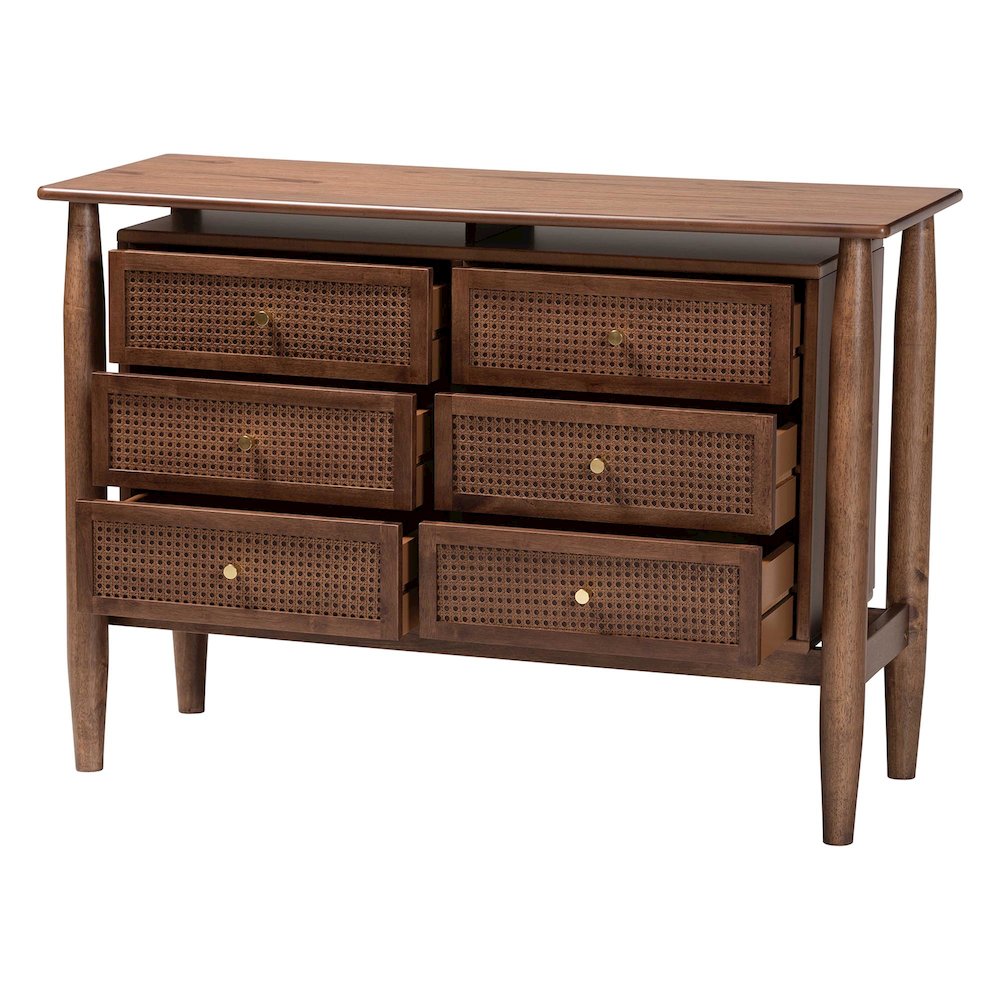 Studio Alyssa Japandi Walnut Brown Wood 6-Drawer Dresser. Picture 2