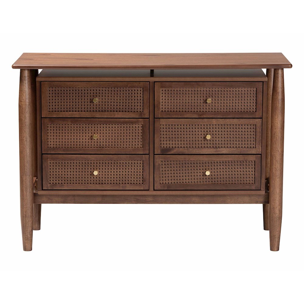 Studio Alyssa Japandi Walnut Brown Wood 6-Drawer Dresser. Picture 3