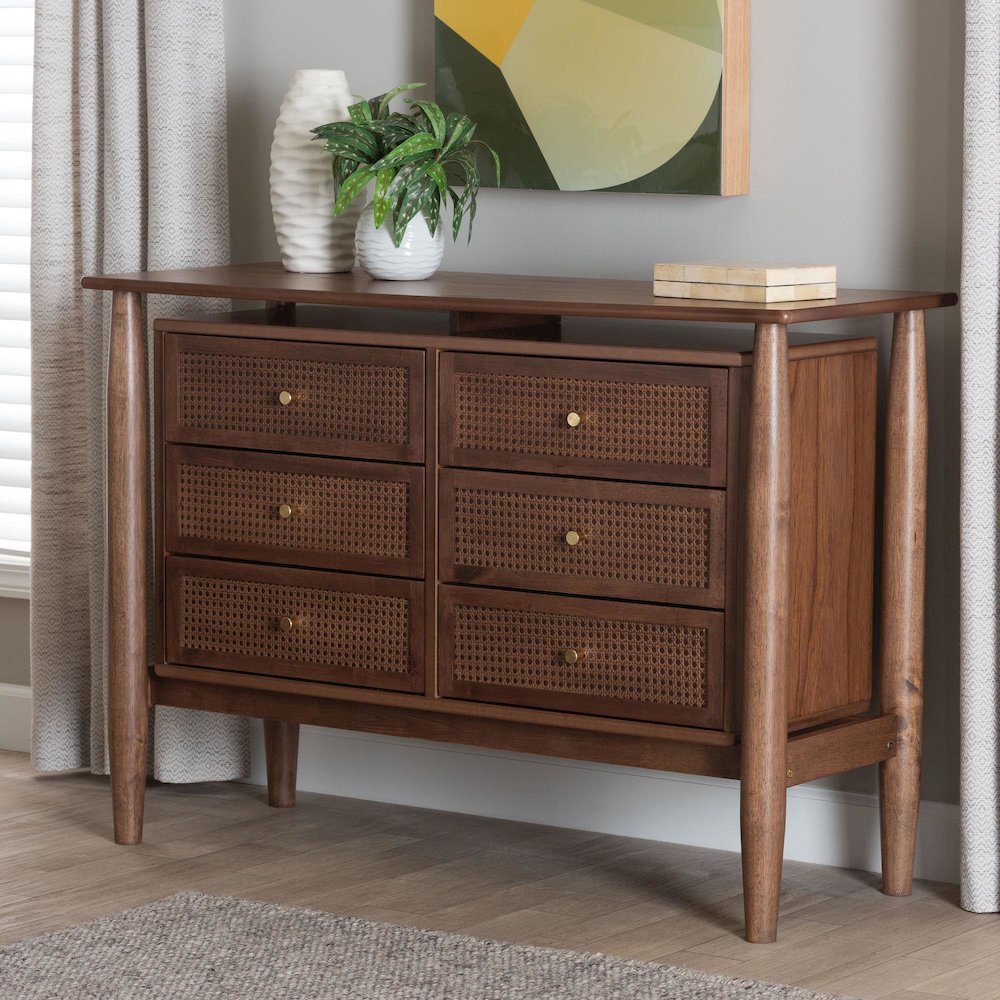 Studio Alyssa Japandi Walnut Brown Wood 6-Drawer Dresser. Picture 8