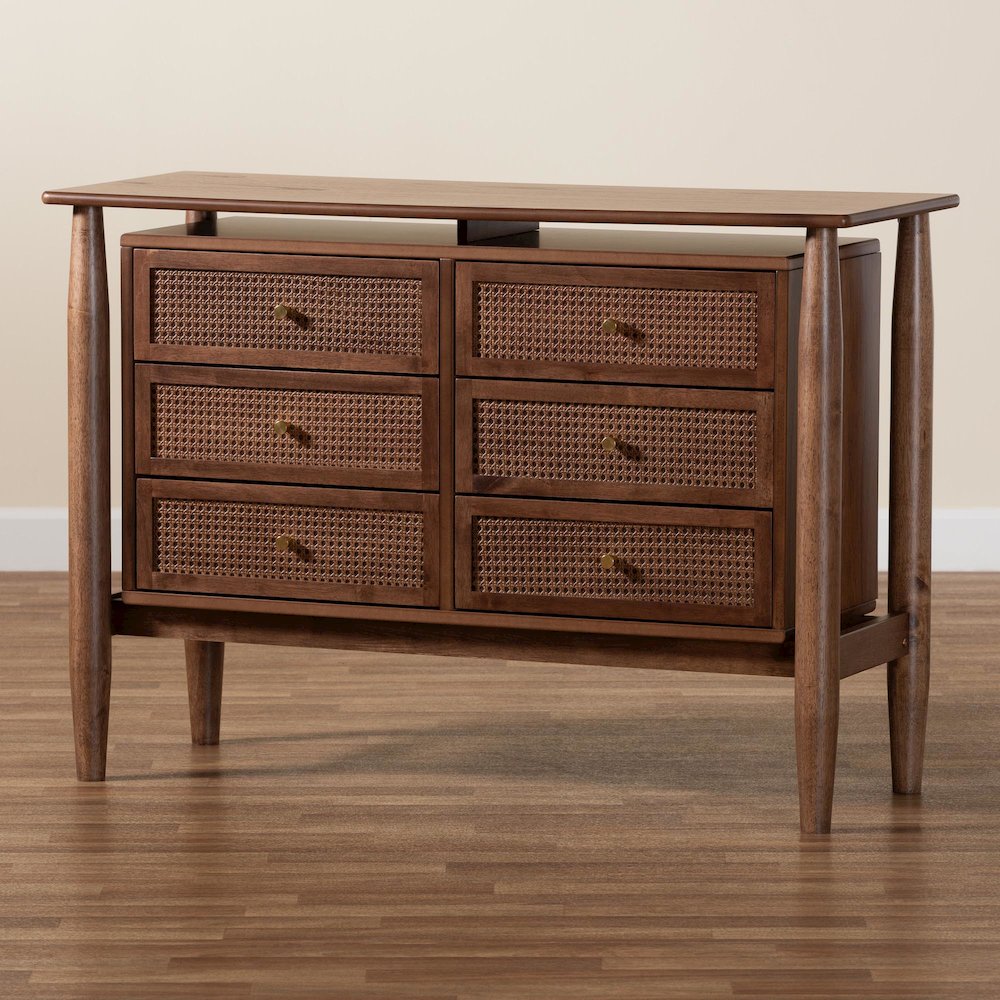 Studio Alyssa Japandi Walnut Brown Wood 6-Drawer Dresser. Picture 9