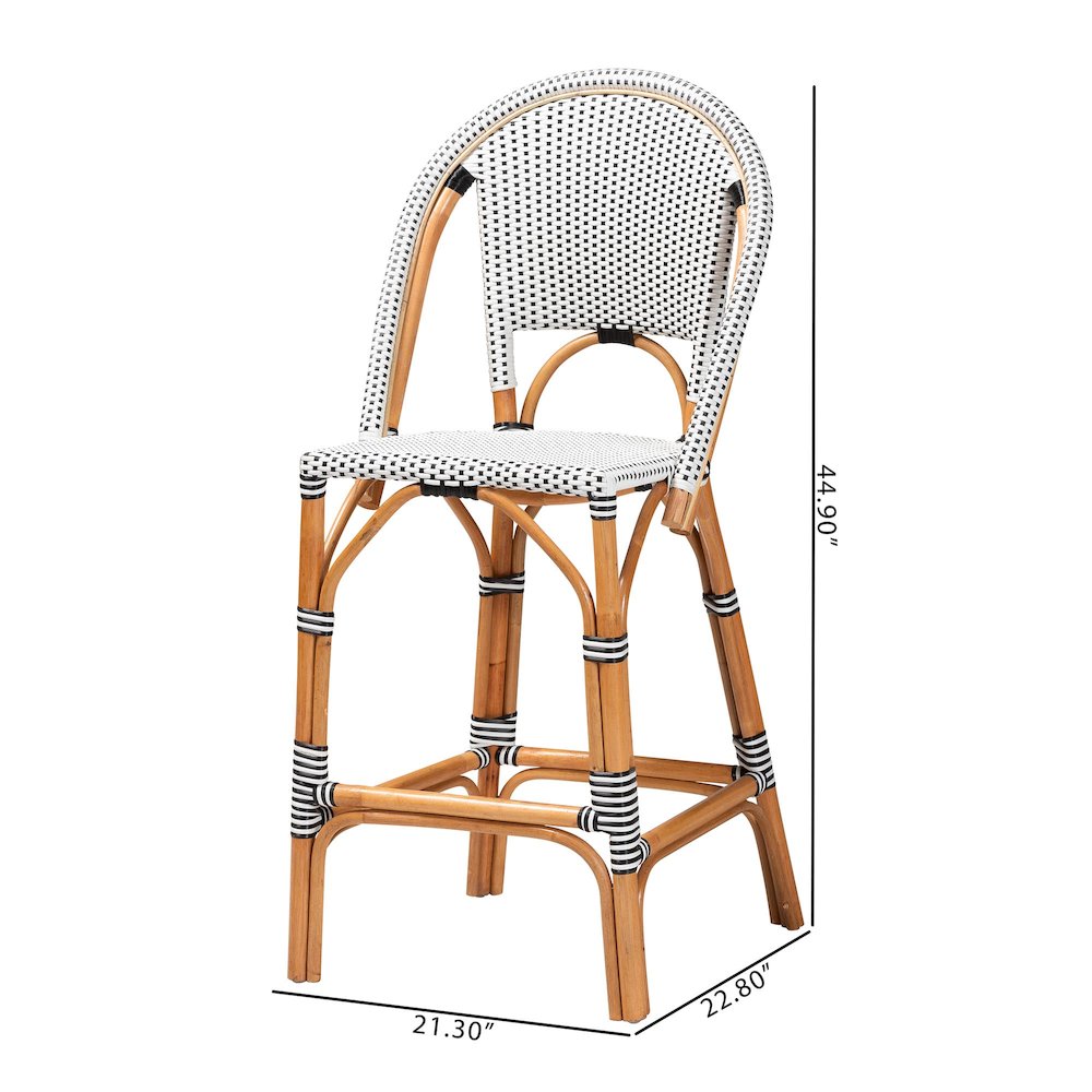 Two-Tone Black and White Weaving and Natural Rattan Bar Stool. Picture 10