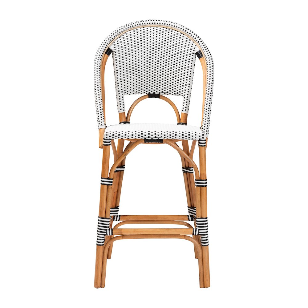 Two-Tone Black and White Weaving and Natural Rattan Bar Stool. Picture 2