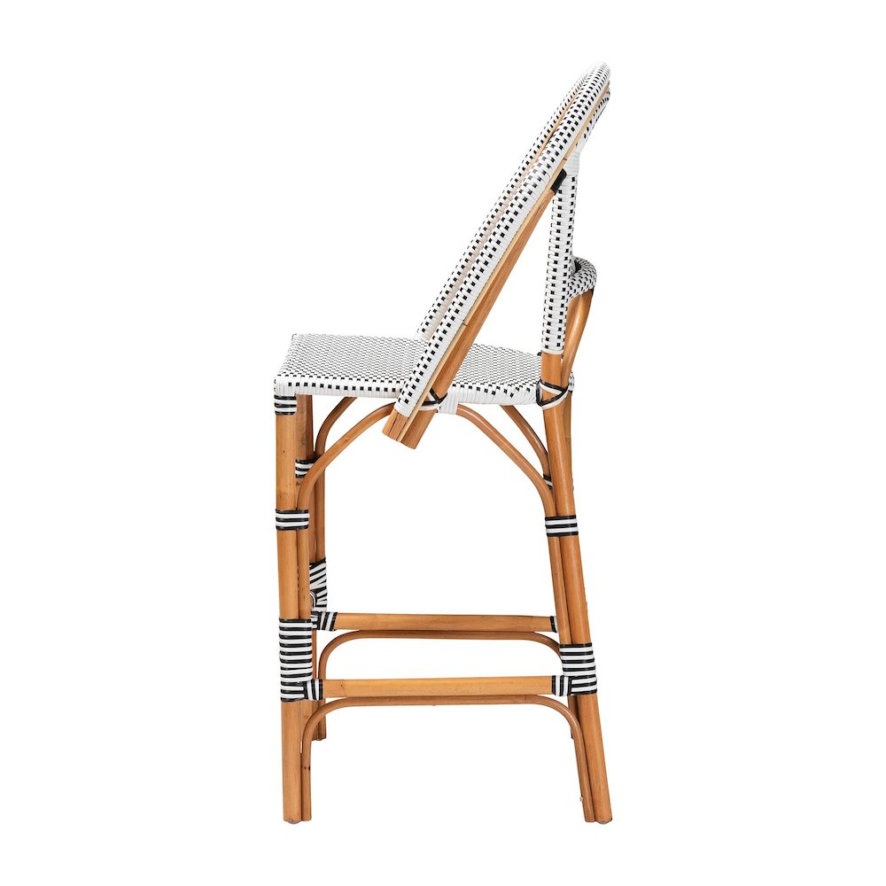 Two-Tone Black and White Weaving and Natural Rattan Bar Stool. Picture 3