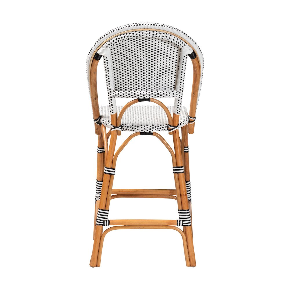 Two-Tone Black and White Weaving and Natural Rattan Bar Stool. Picture 4