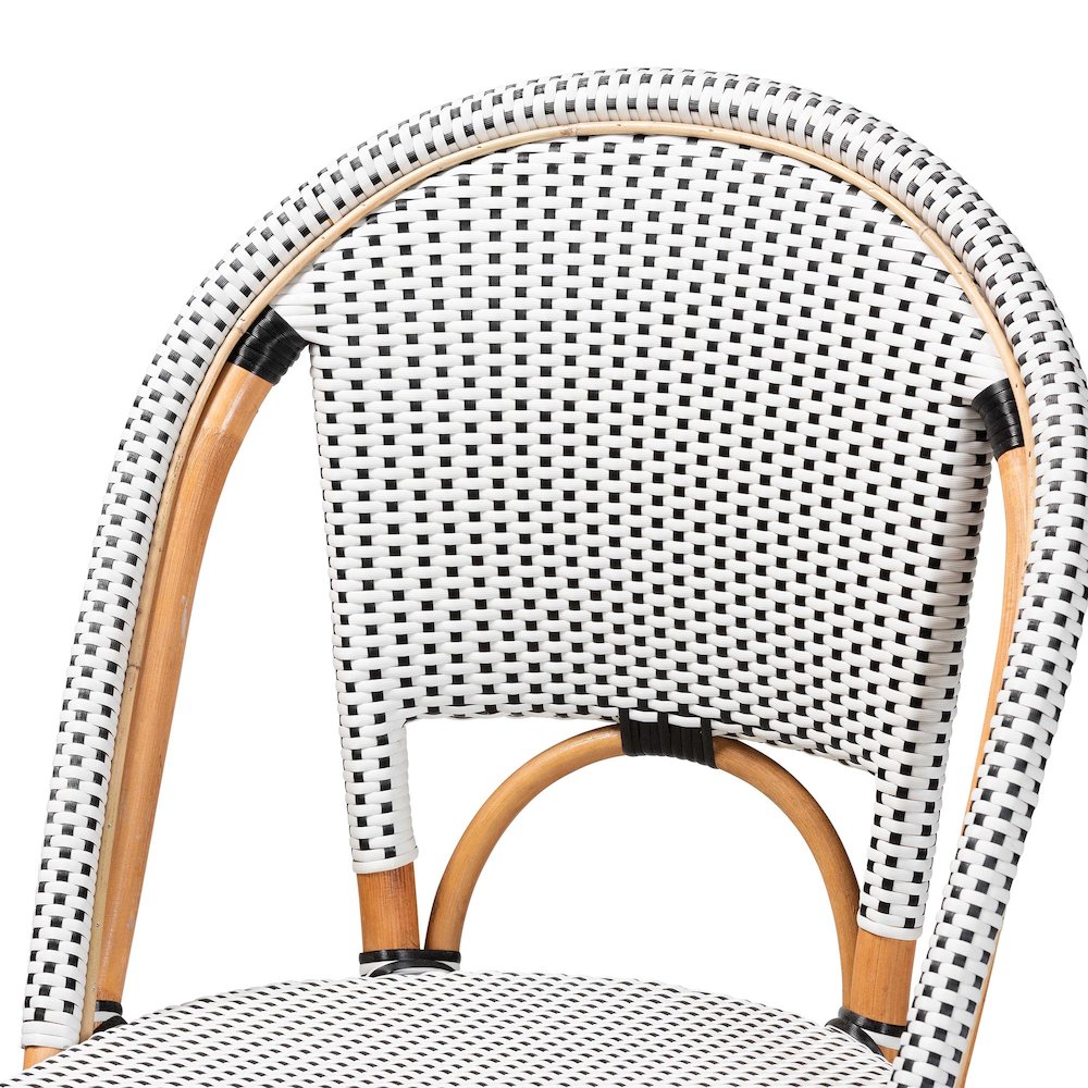Two-Tone Black and White Weaving and Natural Rattan Bar Stool. Picture 5