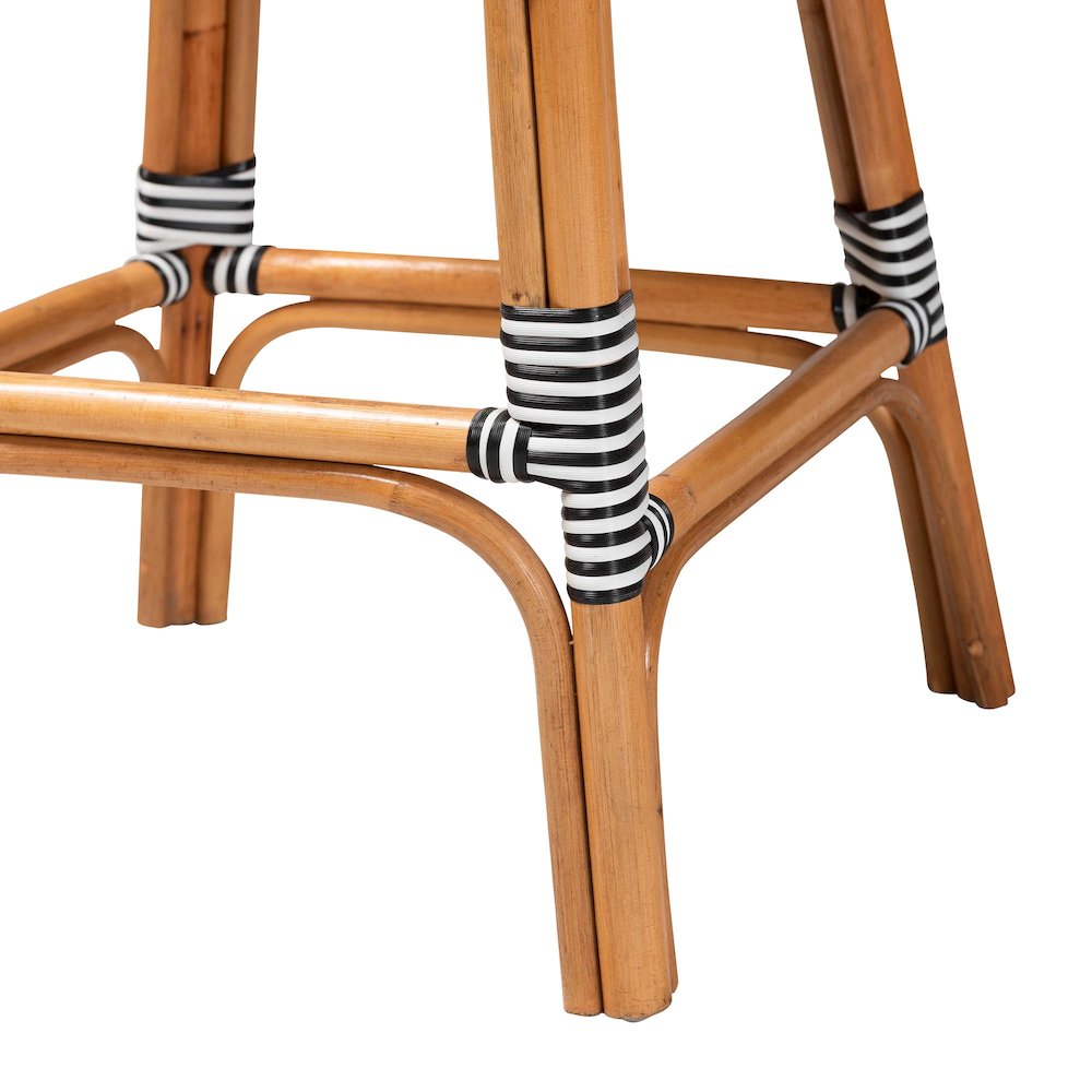 Two-Tone Black and White Weaving and Natural Rattan Bar Stool. Picture 6