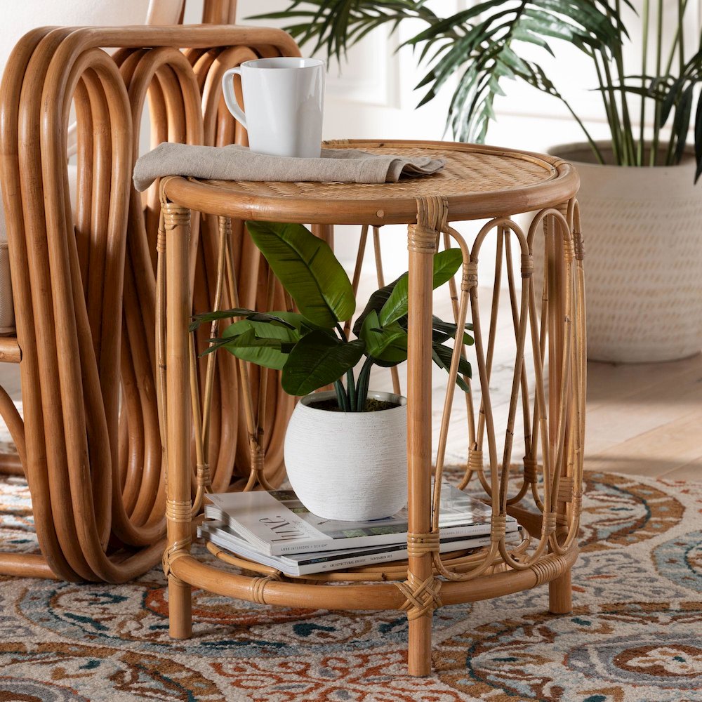 Berilo Bohemian Light Honey Rattan End Table. Picture 6