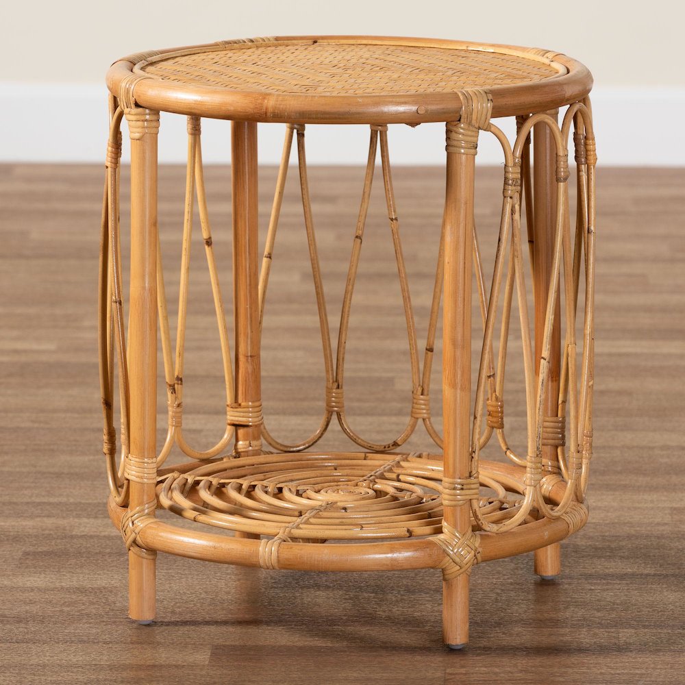 Berilo Bohemian Light Honey Rattan End Table. Picture 7