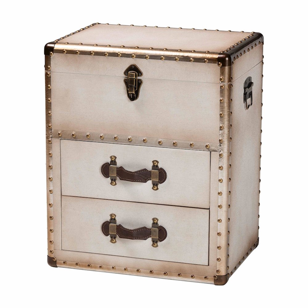 Studio Agatha Vintage Coffee Canvas 2-Drawer Storage Trunk. Picture 1