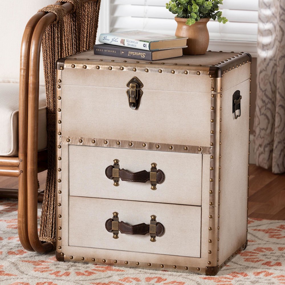 Studio Agatha Vintage Coffee Canvas 2-Drawer Storage Trunk. Picture 10