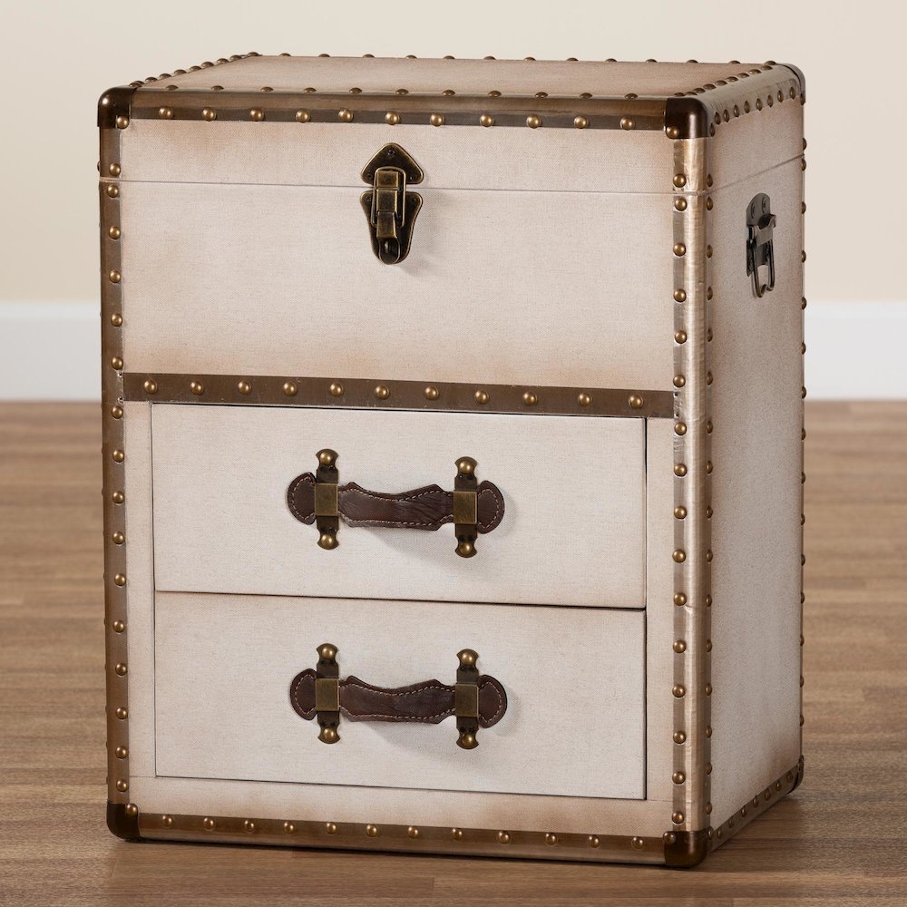 Studio Agatha Vintage Coffee Canvas 2-Drawer Storage Trunk. Picture 11