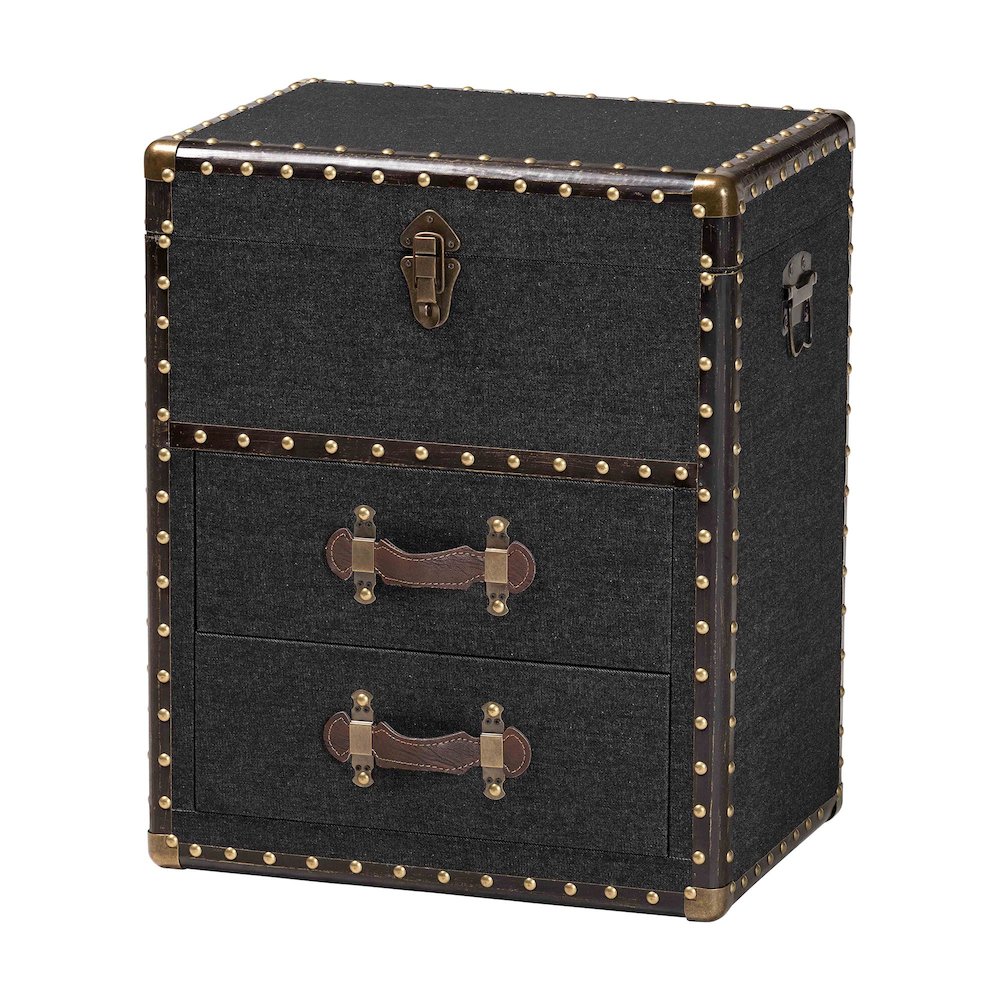 Studio Agatha Vintage Black Canvas 2-Drawer Storage Trunk. Picture 1