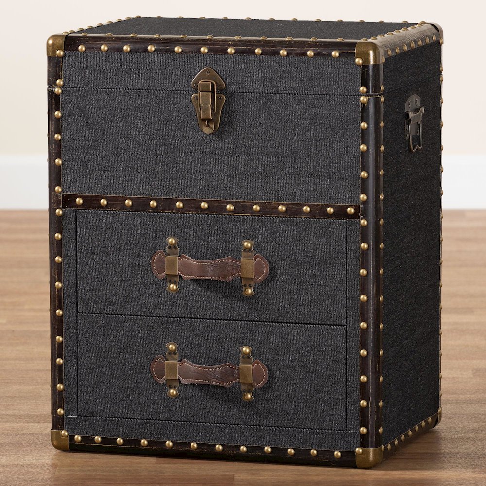 Studio Agatha Vintage Black Canvas 2-Drawer Storage Trunk. Picture 11