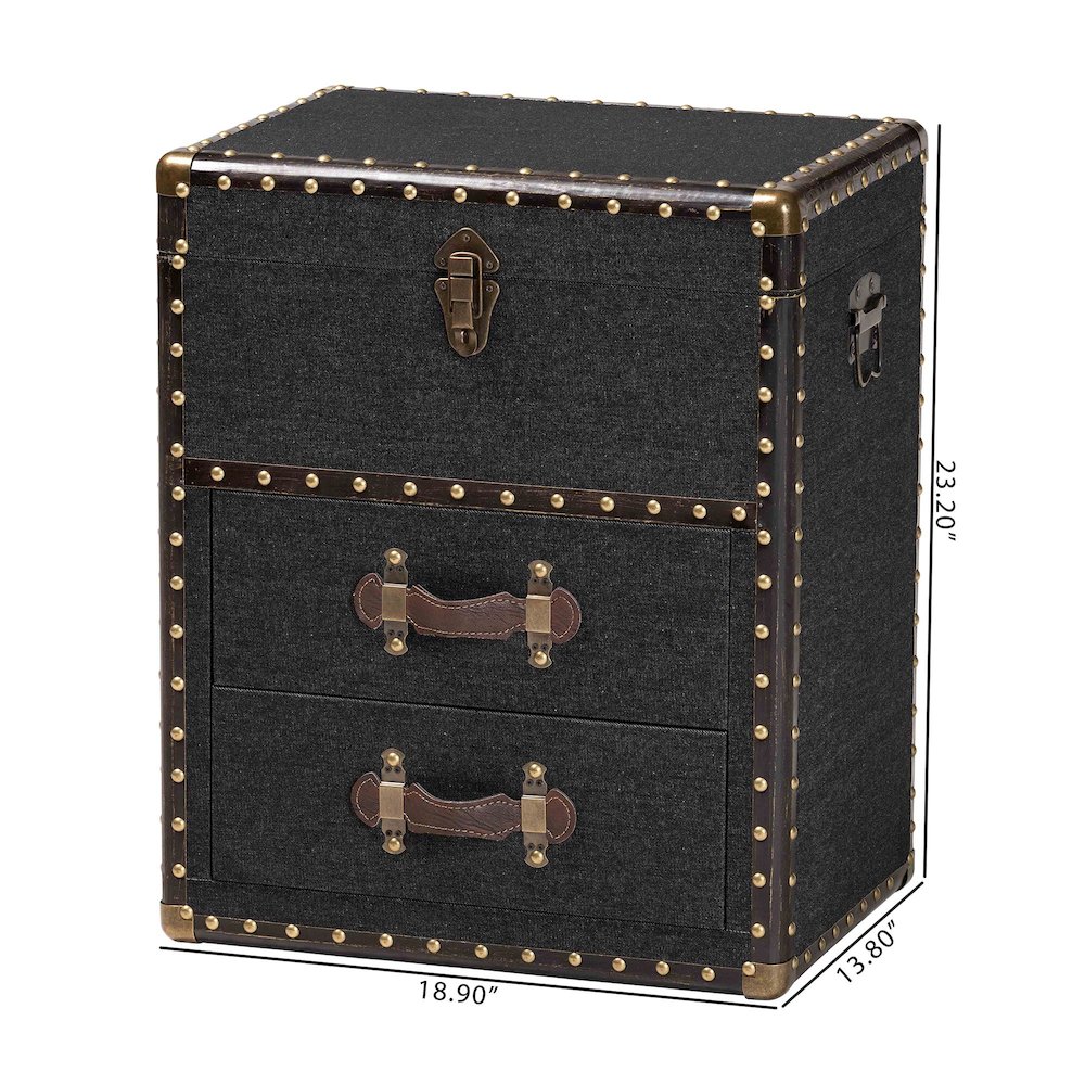 Studio Agatha Vintage Black Canvas 2-Drawer Storage Trunk. Picture 12