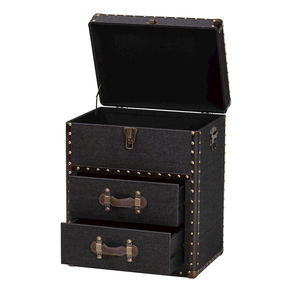 Studio Agatha Vintage Black Canvas 2-Drawer Storage Trunk. Picture 2