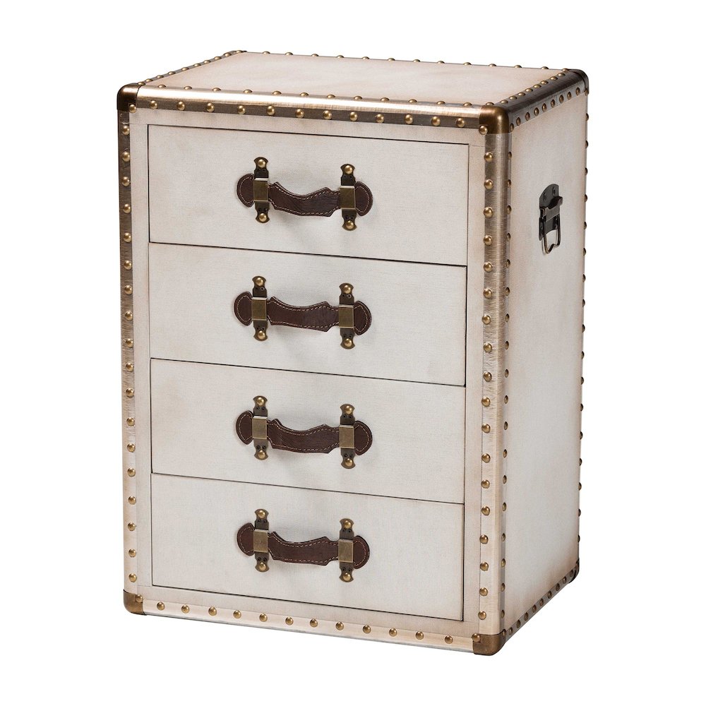 Studio Jaelyn Vintage Coffee Canvas 4-Drawer End Table. Picture 1