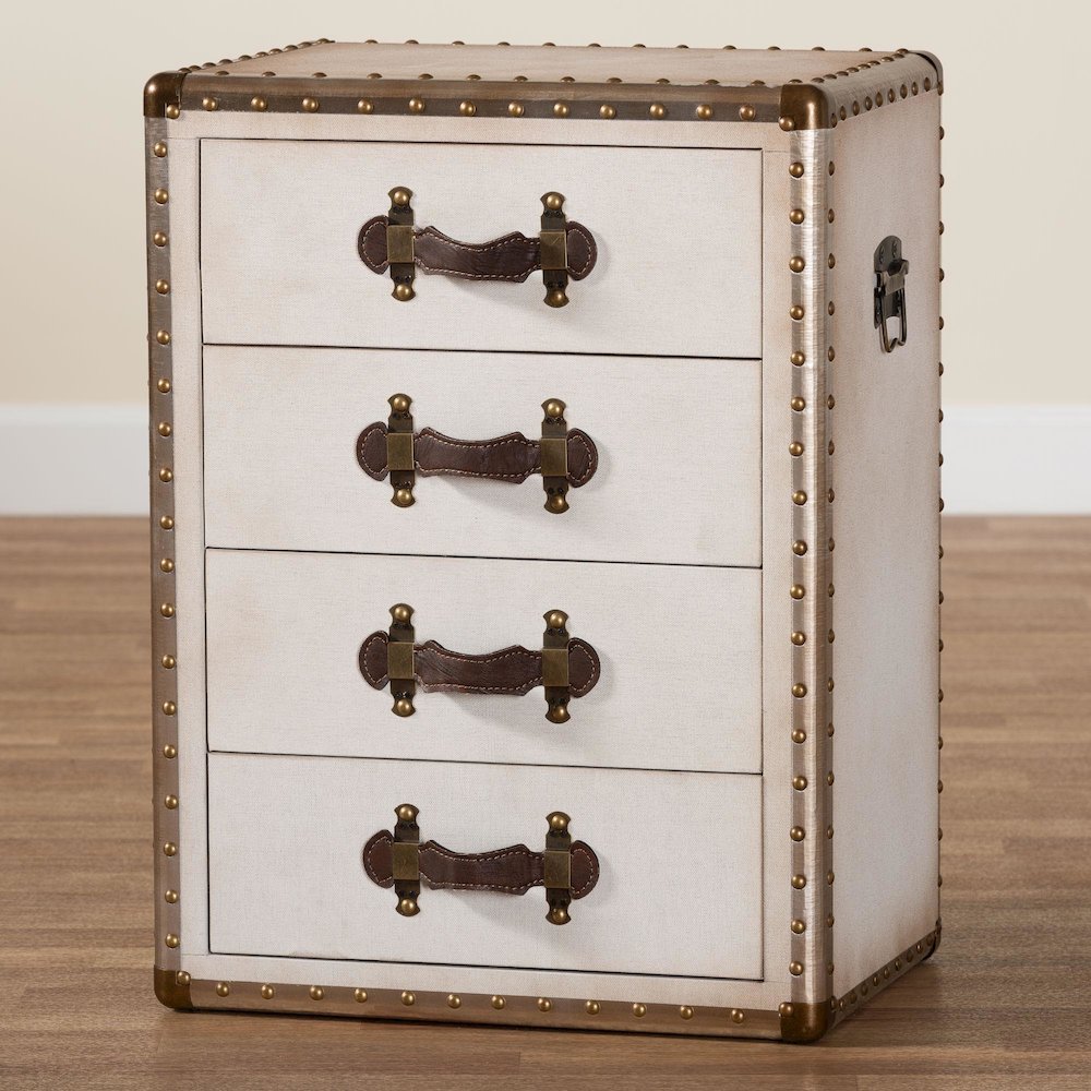 Studio Jaelyn Vintage Coffee Canvas 4-Drawer End Table. Picture 11