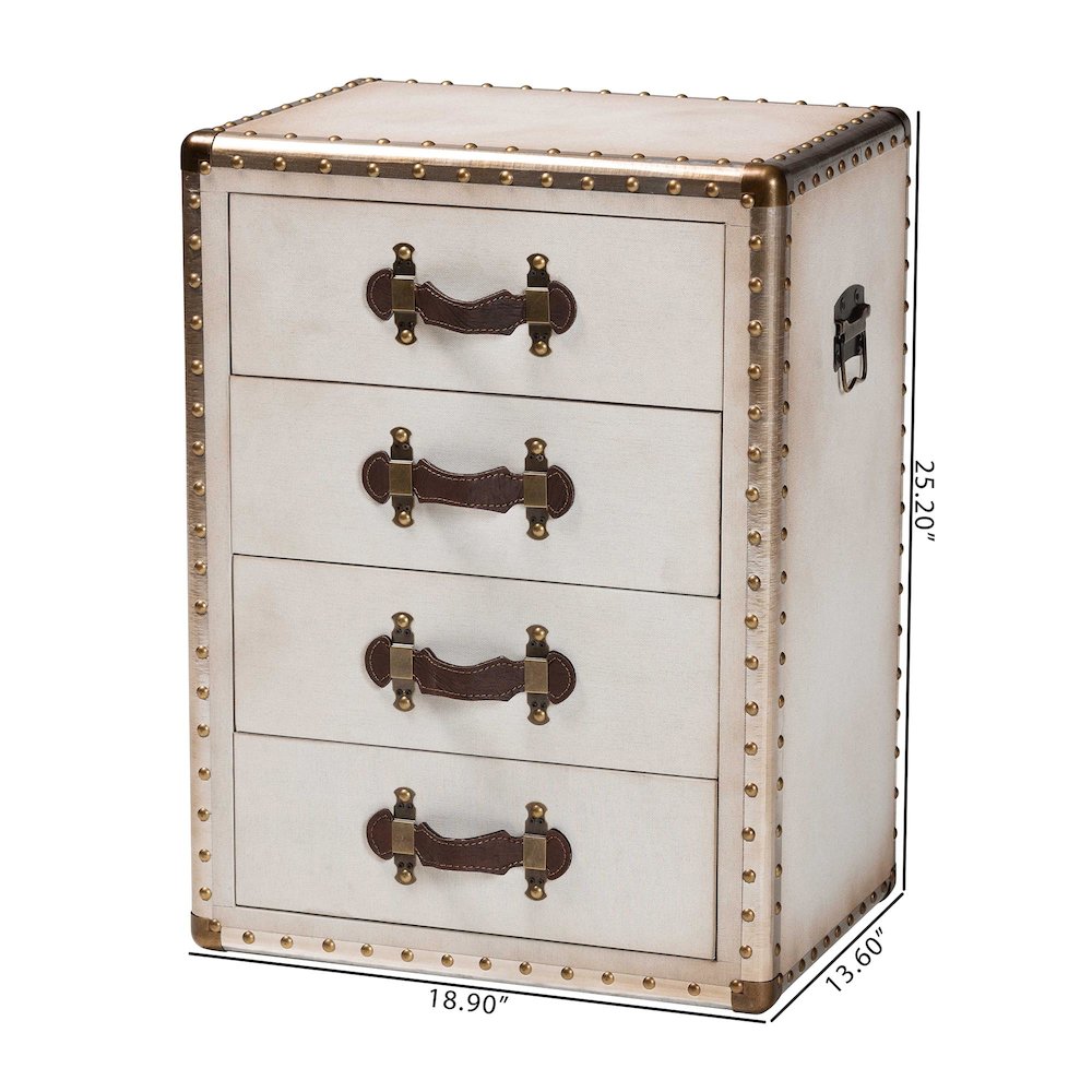 Studio Jaelyn Vintage Coffee Canvas 4-Drawer End Table. Picture 12