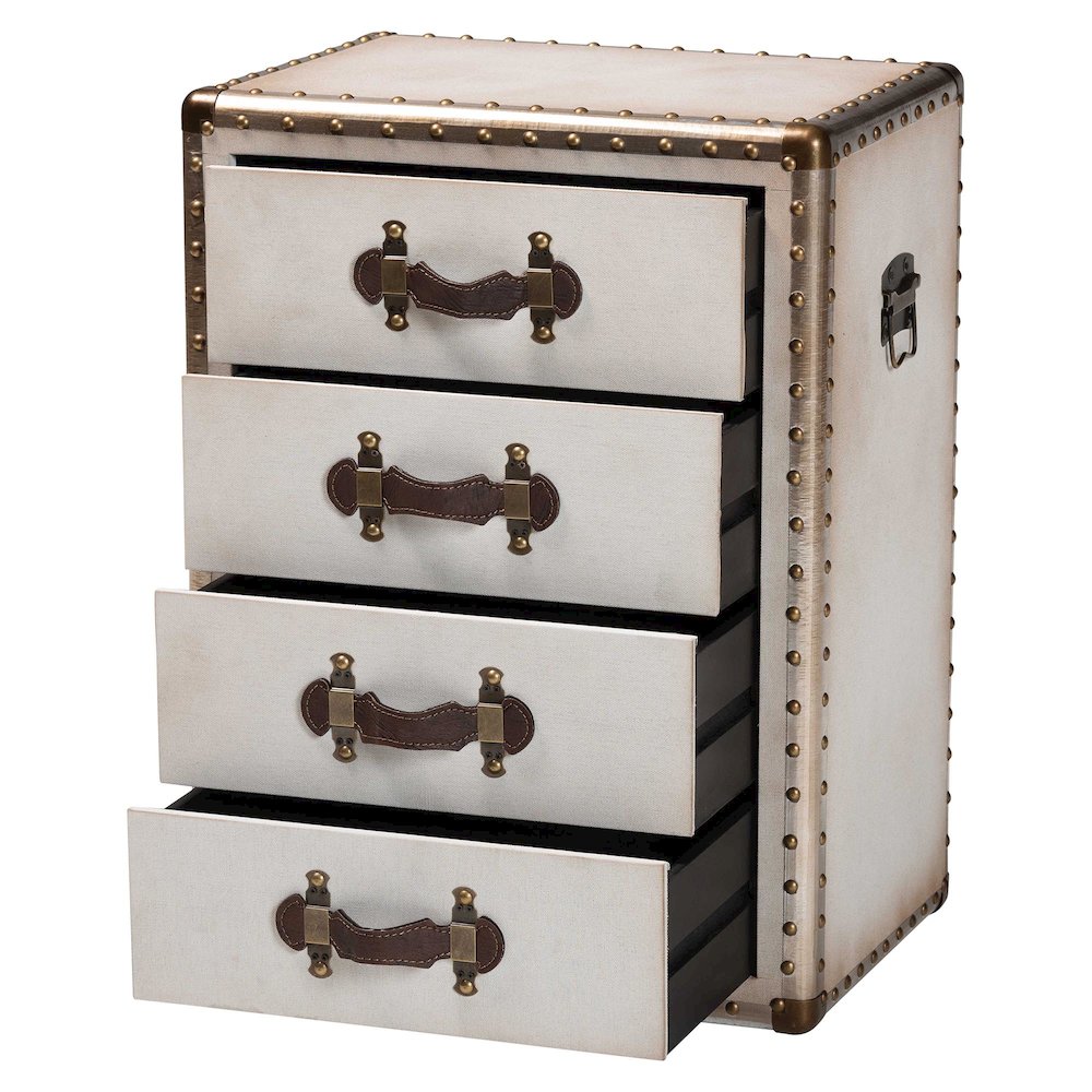 Studio Jaelyn Vintage Coffee Canvas 4-Drawer End Table. Picture 2