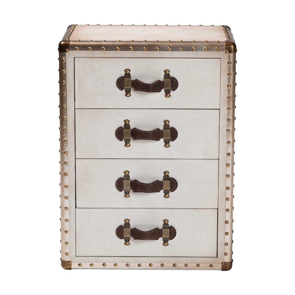 Studio Jaelyn Vintage Coffee Canvas 4-Drawer End Table. Picture 3