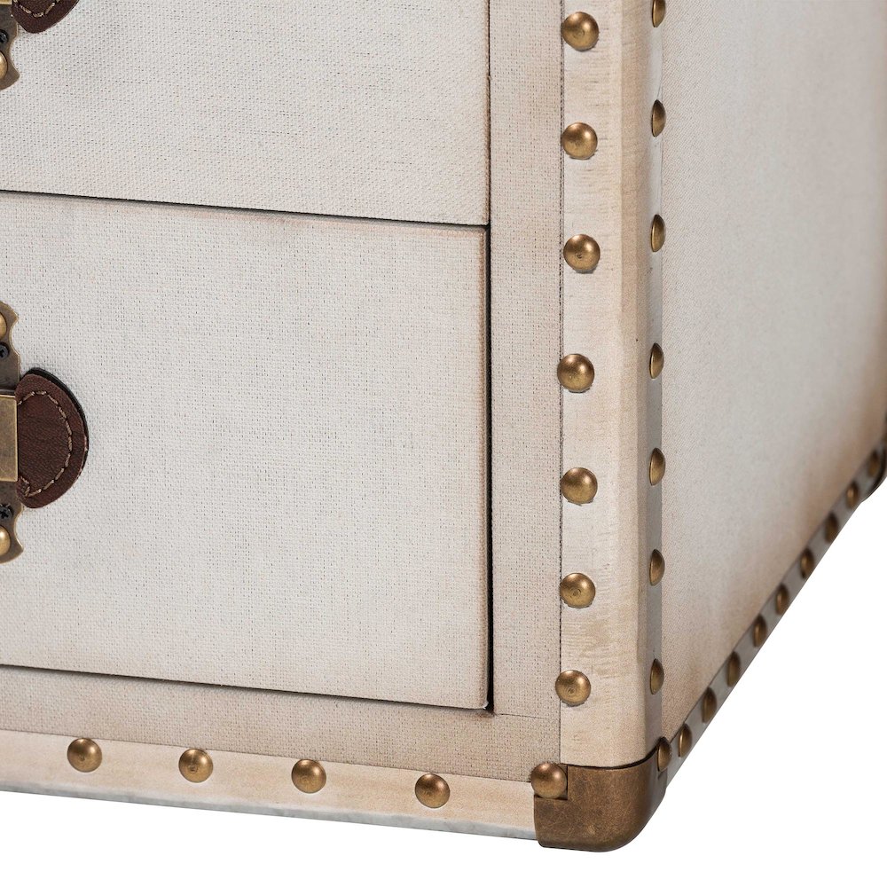 Studio Jaelyn Vintage Coffee Canvas 4-Drawer End Table. Picture 7
