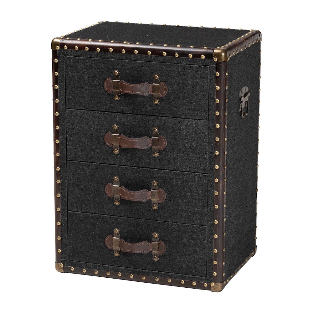Studio Jaelyn Vintage Black Canvas 4-Drawer End Table. Picture 1