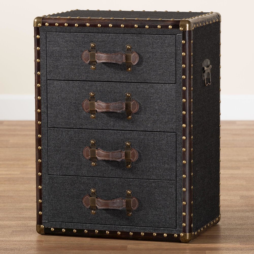 Studio Jaelyn Vintage Black Canvas 4-Drawer End Table. Picture 11